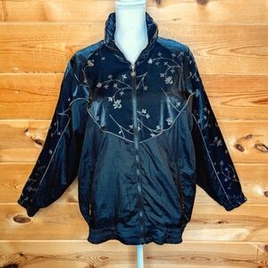 Cabin Creek Shimmery Black Floral Bomber Jacket